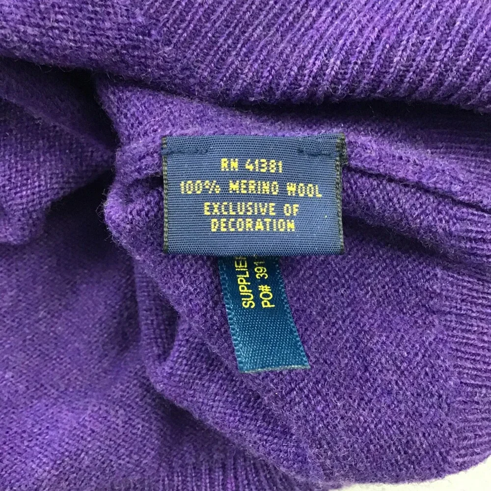 Polo Ralph Lauren Sweater Men Large PurpleSolid V-Neck Pullover Knit Pony Wool